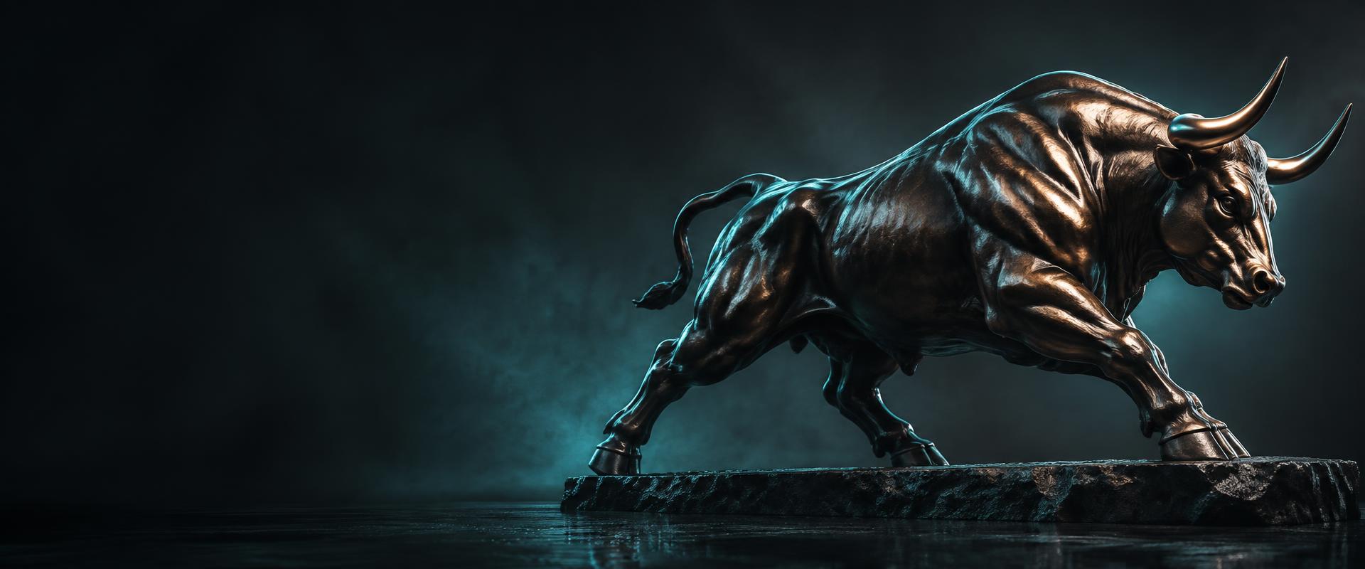 Bronze bull sculpture symbolising strength in banking and finance